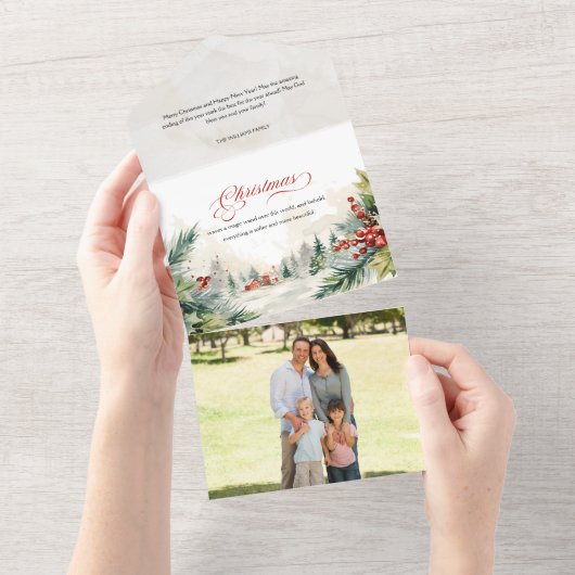 Christmas Message Watercolor Winter Scene オールインワン招待状 (貼ってはがせる)