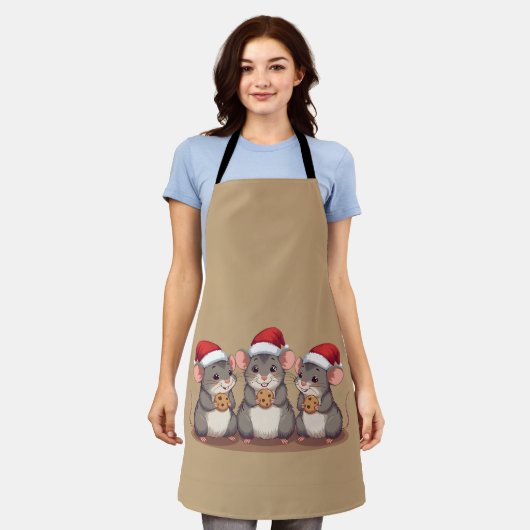 Christmas Mice Eating Santa's Cookies, Apron エプロン (着用した状態)
