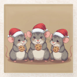 Christmas Mice Eating Santa's Cookies, Coaster ガラスコースター