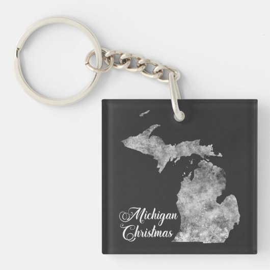 Christmas Michigan State Map Snowflakes キーホルダー (正面)