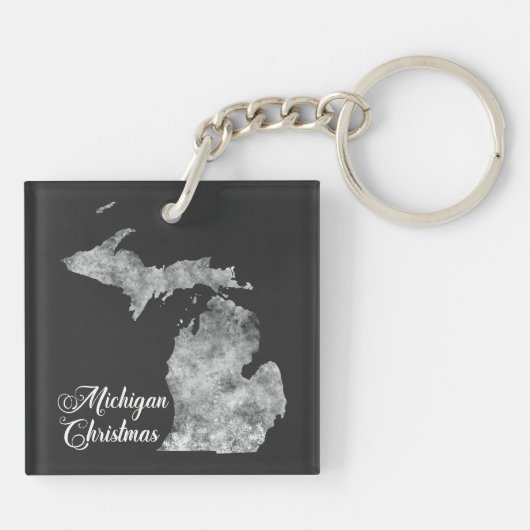 Christmas Michigan State Map Snowflakes キーホルダー (裏面)