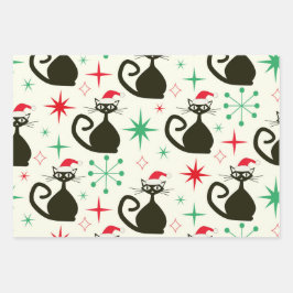 Christmas Mid Century Retro Atomic Cats  ラッピングペーパーシート