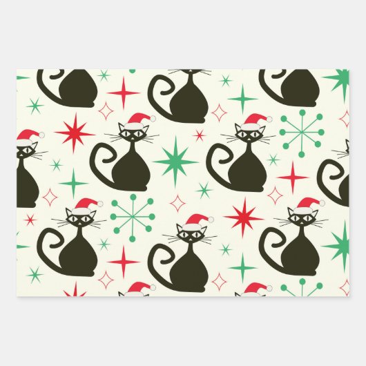 Christmas Mid Century Retro Atomic Cats  ラッピングペーパーシート (正面)