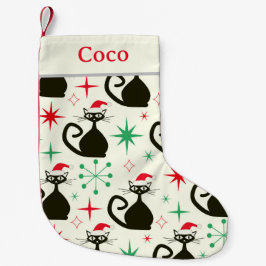 Christmas Mid Century Retro Atomic Cats Name  スモールクリスマスストッキング