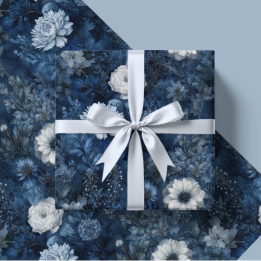 Christmas Midnight Blue and White Winter Gift  ラッピングペーパー
