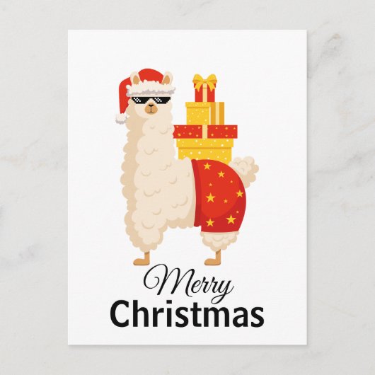 Christmas Minimalist Funny Disco Santa Llama ポストカード (正面)