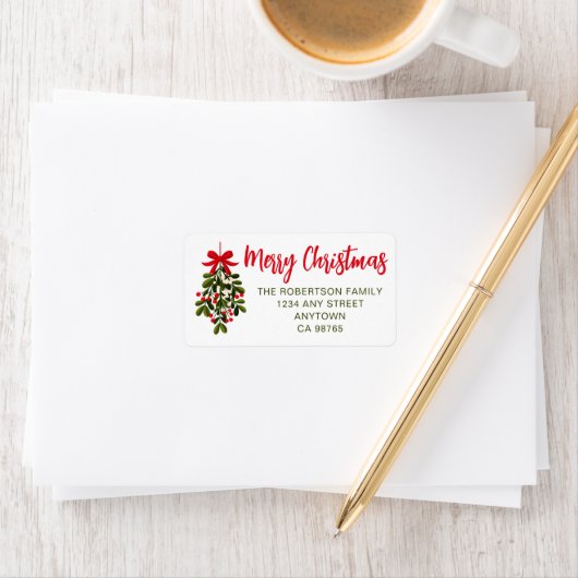 Christmas mistletoe red bow ラベル (インサイチュ)