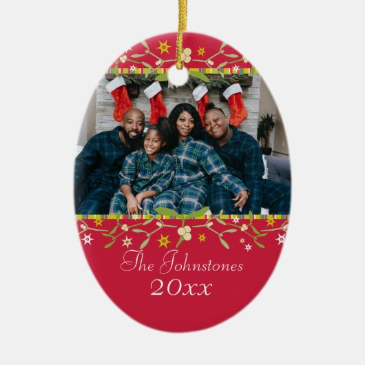 Christmas mistletoe red ornament own photo セラミックオーナメント (正面)