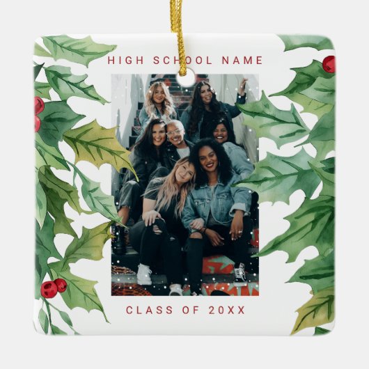 Christmas Mistletoe School College Photo セラミックオーナメント (正面)
