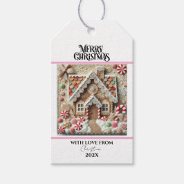 Christmas Modern Gingerbread House Pink  ギフトタグ