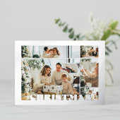 Christmas Modern Letters Five Photos Family Silver 箔シーズンカード (立ち正面)