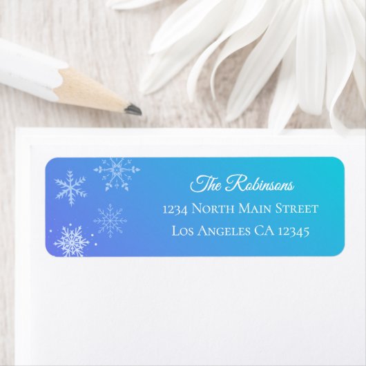 Christmas Modern Purple Blue Snowflake Address ラベル (インサイチュ)