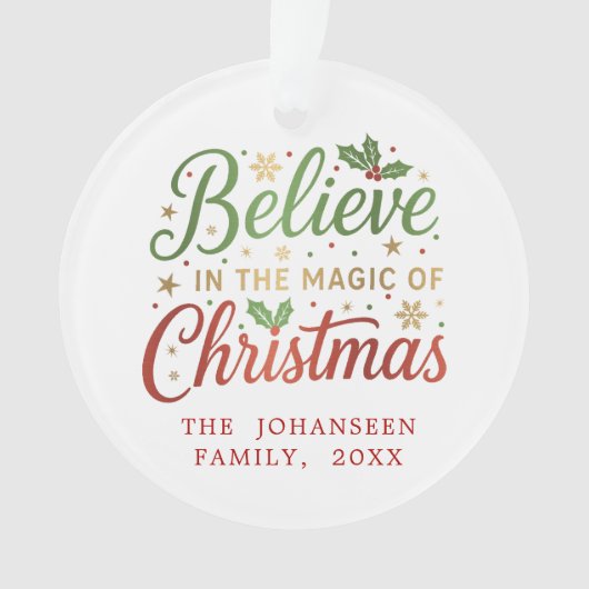 Christmas Modern Script Red and Green Typography オーナメント (正面)