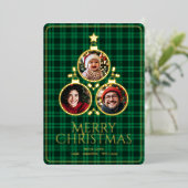 Christmas Modern Tartan Plaids Family Green Photo 箔シーズンカード (立ち正面)
