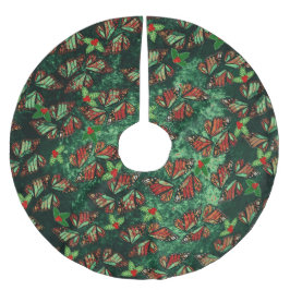 Christmas Monarch Butterfly Wings and Holly Berry ブラッシュドポリエステルツリースカート