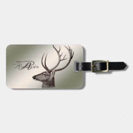 Christmas Monogram Floral Reindeer Golden Winter ラゲッジタグ