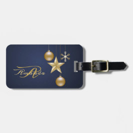 Christmas Monogram Golden Ornaments Navy Blue ラゲッジタグ