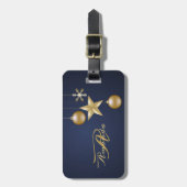 Christmas Monogram Golden Ornaments Navy Blue ラゲッジタグ (正面縦)