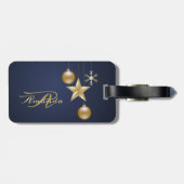Christmas Monogram Golden Ornaments Navy Blue ラゲッジタグ (裏面横)