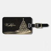 Christmas Monogram Golden Shiny Tree Winter Black ラゲッジタグ (正面横)