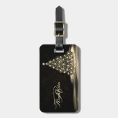 Christmas Monogram Golden Shiny Tree Winter Black ラゲッジタグ (正面縦)