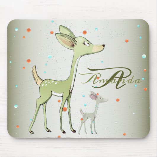Christmas Monogram Green Deers Holidays Cute マウスパッド (正面)