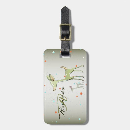 Christmas Monogram Green Deers Holidays Cute ラゲッジタグ (正面縦)