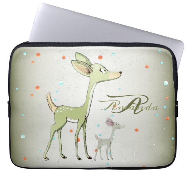 Christmas Monogram Green Deers Holidays Cute ラップトップスリーブ (正面)