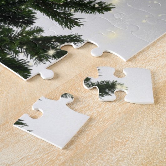 Christmas monogram Green Tree Red Silver Snowflake ジグソーパズル (側面)