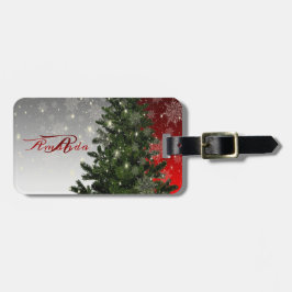 Christmas monogram Green Tree Red Silver Snowflake ラゲッジタグ