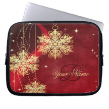 Christmas Monogram Name Red Golden Snowflakes Gift