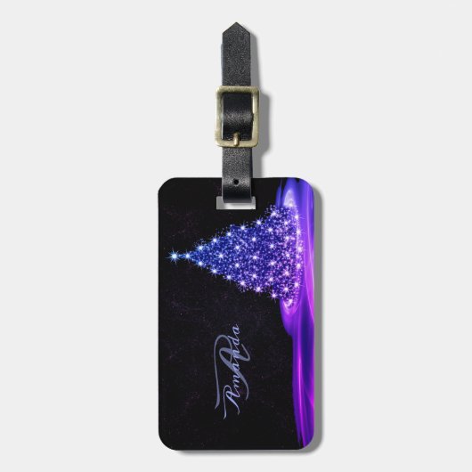 Christmas Monogram Pink Blue Winter Black Rustic ラゲッジタグ (正面縦)