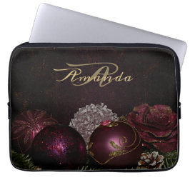 Christmas Monogram Pink Ornament Green Black ラップトップスリーブ