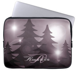 Christmas Monogram Pink Trees Holiday Winter ラップトップスリーブ