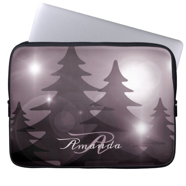 Christmas Monogram Pink Trees Holiday Winter ラップトップスリーブ (正面)