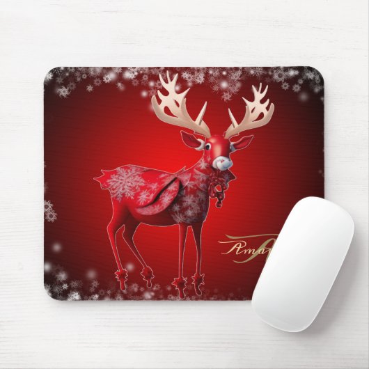 Christmas Monogram Red Reindeer Winter Holidays マウスパッド (マウス)
