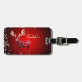Christmas Monogram Red Reindeer Winter Holidays ラゲッジタグ (正面横)