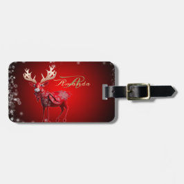 Christmas Monogram Red Reindeer Winter Holidays ラゲッジタグ
