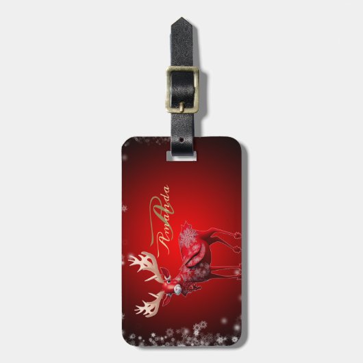 Christmas Monogram Red Reindeer Winter Holidays ラゲッジタグ (正面縦)