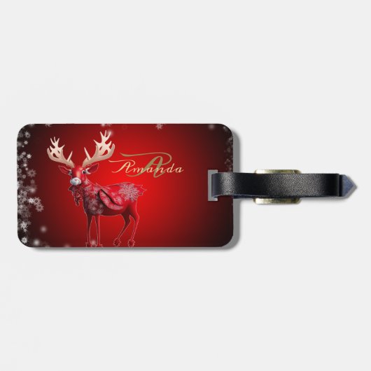 Christmas Monogram Red Reindeer Winter Holidays ラゲッジタグ (裏面横)