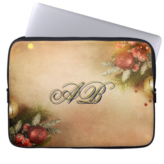Christmas Monogram Sleeve | Holiday Laptop Case ラップトップスリーブ (正面)