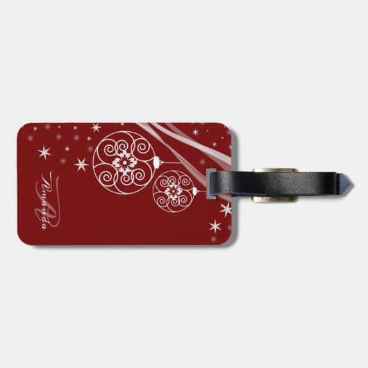 Christmas Monogram White Ornaments Red Elegant ラゲッジタグ (裏面横)