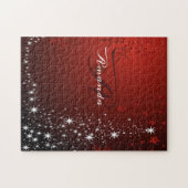 Christmas Monogram White Stars Tree Red Snowflakes ジグソーパズル (横)