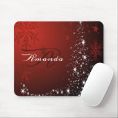 Christmas Monogram White Stars Tree Red Snowflakes マウスパッド (マウス)