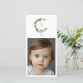 Christmas Monogram Wreath Blush Bow Photo シーズンカード (スタンド正面)