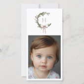 Christmas Monogram Wreath Blush Bow Photo シーズンカード (正面)