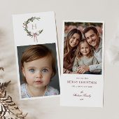 Christmas Monogram Wreath Blush Bow Photo シーズンカード