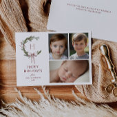 Christmas Monogram Wreath Blush Bow Photo シーズンカード