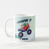 Christmas Monster Truck Santa Crushin' it コーヒーマグカップ (左)
