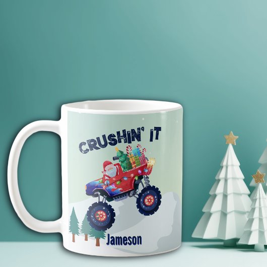 Christmas Monster Truck Santa Crushin' it コーヒーマグカップ